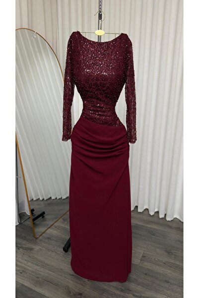 SERA Long Evening Dress in Oud Color (Burgundy)