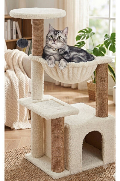 PATİSTORE Tiflis Kırık Beyaz Çok Katlı Wellsoft Kumaş Ağır MDF Taban Kedi Tır...