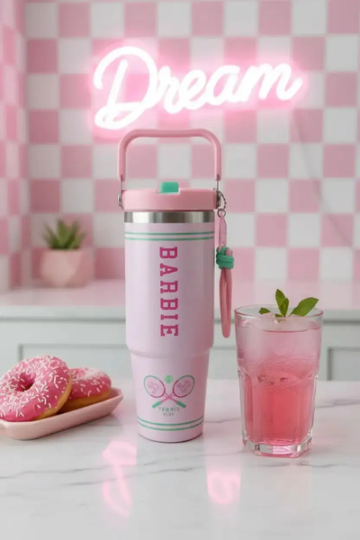 Miniso Barbie Lisanslı Pipetli Çift Cidarlı Çelik Matara 24,5 Cm – Tutacaklı