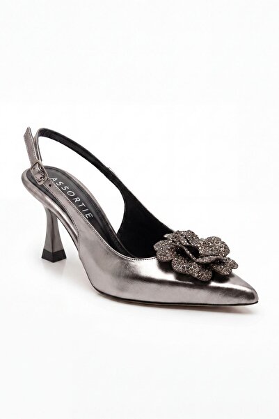 Assortie Radiant Metalik Çiçekli Stiletto Topuklu Davet ve Gece Ayakkabısı 9CM
