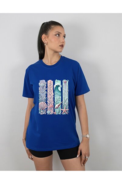 Krays Seashell Pattern Blue Unisex T-Shirt - Summer Cotton Casual T-Shirt - C...