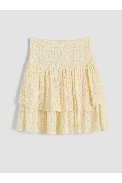 LC Waikiki Nevavm Falden Lace Mini Skirt with Elastic Waist and Contrast