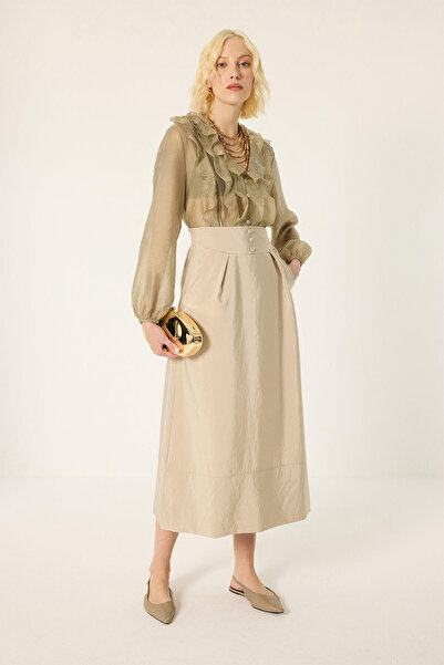 Touché Privé Gold Buttoned Kupra Skirt