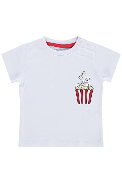 Civil Baby تي شيرت مطبوع عليه Popcorn للأطفال من 6 إلى 18 شهرًا - أبيض