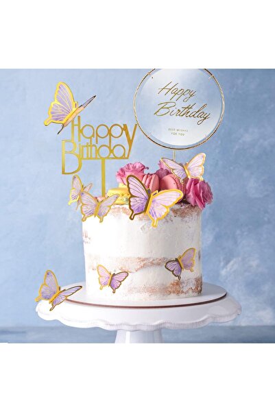 Arabest 22Pcs Butterfly Cake Decorations, with Happy Birthday Acrylic Cake To...