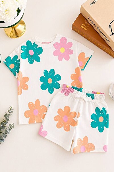 Minigimin Cicileri My Little One's Colorful Daisy Printed Girls' Shorts Set -...