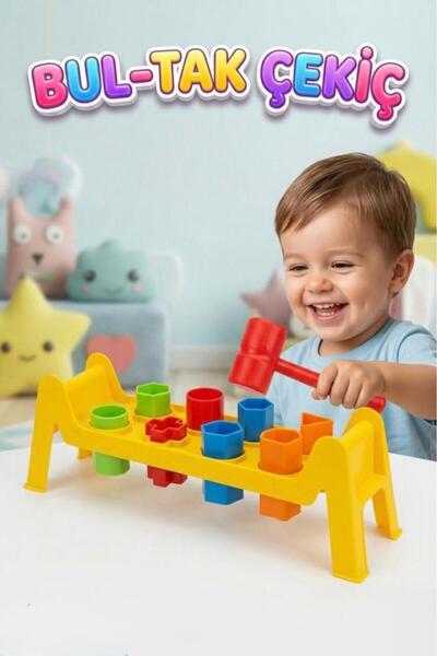 Tıfıl Toys 10-Piece Hammering Toy with 8 Different Geometric Shapes for Kids ...