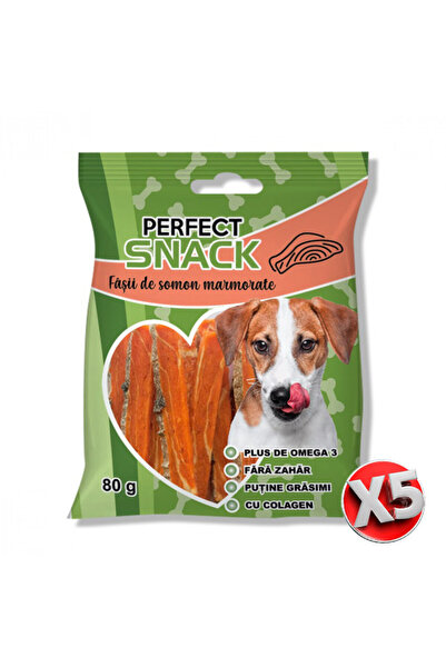 Perfect Snack Pachet 5 buc - Fâșii de somon marmorate, recompense caini 80g
