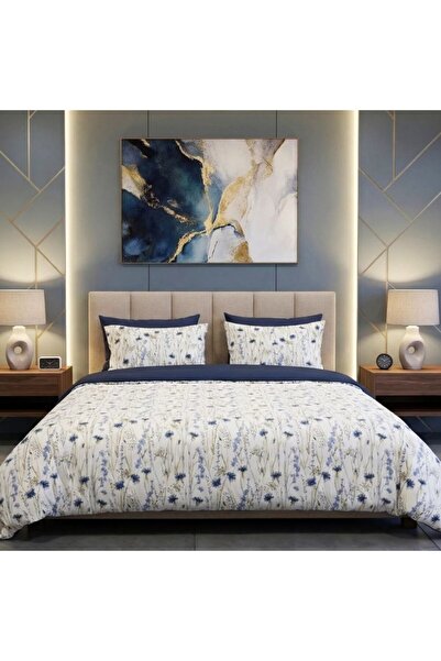 Pucioasa %100 cotton satin double Duvet Cover Set with 2 sides, 4 pieces, Blu...