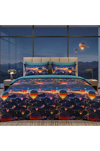 Pucioasa Lenjerie de pat dublu din bumbac 100% satinat, 4 piese, Cappadocia
