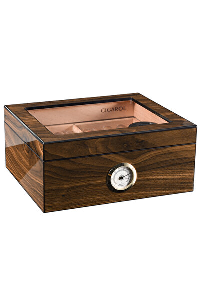 cigarol desktop Glass Top Cigar Humidor | Classic Wood Design with Analog Hygrometer