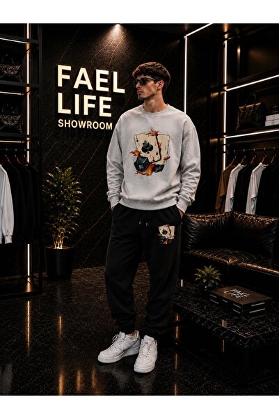 FAEL LİFE Unisex Wide Cut Zero Neck and Sweatpants Set with Zar Print