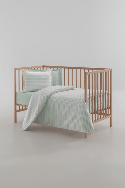 Yataş Mini Lupus Printed 100% Cotton Baby Duvet Cover Set - Sage