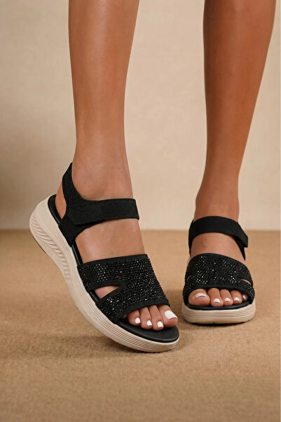 Zaira Women's black textile platform Sandals Samara #25407 - 41