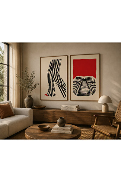 Boho wellness studio Graphic Lines Ahşap Çerçeveli Soyut Poster Seti