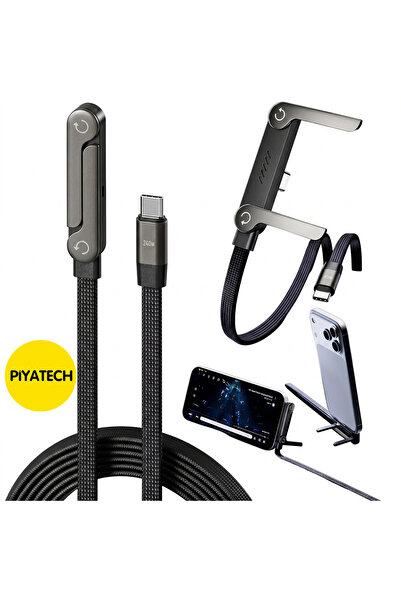 PİYATECH Piyatec 240W Hızlı Şarj Kablosu Entegre Katlanabilir Telefon Standlı...