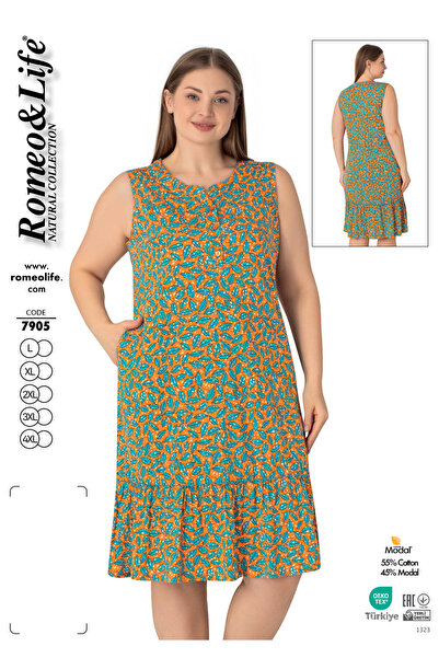 ROMEO LİFE Women's Large Size Cotton Modal Fabric Short Dress 7905