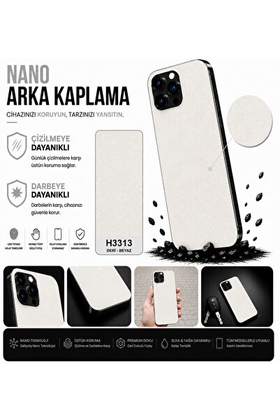 Biemtek iPhone 14 Pro Max Uyumlu H3313 3M Liçi Beyaz Deri Serisi Arka Kaplama