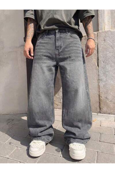 WKM Erkek Baggy yıkamalı Denim Jean Pantolon