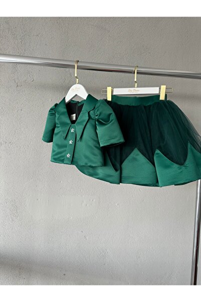 She Dress By Kubra Aksoy Shedress Girls' Emerald Green Tulle Skirt Set – Spec...