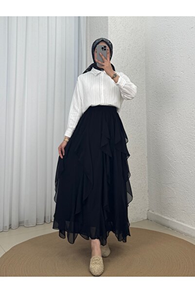 Holehola Zühre Ruffled Chiffon Skirt-Aa4572 Black
