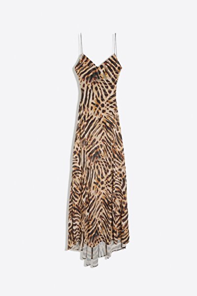 Bershka Desenli askılı midi elbise