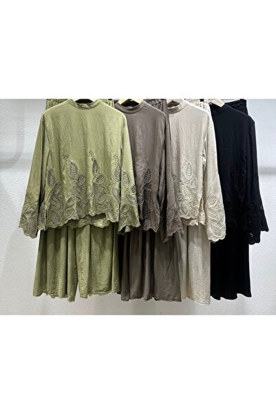 MODA S&S BZLİNE بلوزة مطرزة وبنطلون فضفاض طقم من قطعتين