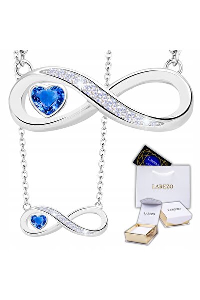 Larezo Colier Din Argint 925, Pandantiv Infinit Cu Inima Albastru Safir Crist...