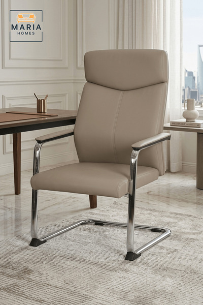 MARIA HOMES Beige Upholstered Visitor Chair with Chrome Cantilever Base and A...