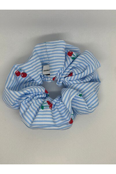 OIA Atelier Blue Striped Cherry Cherry Scrunchie Cotton Elastic Scrunchie