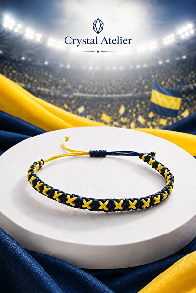 Crystal Atelier Yellow Navy Blue Fan Bracelet Adjustable Macrame Knitted Unisex