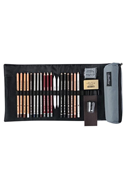 CretaColor Pencil Wrap Professional Set 24 Piece Drawing Set Roll Pen Holder ...