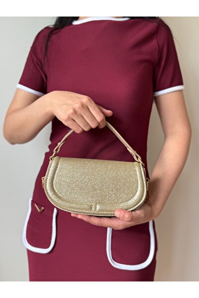 lalettobags Women's Gold Sparkling Magnolia Model Premium Adjustable Strap Bag