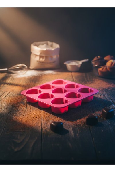 Stork 3 Pieces of 9 Heart-Shaped Silicone Cake and Chocolate Molds - Pink Mini Muffin and Dessert Mold