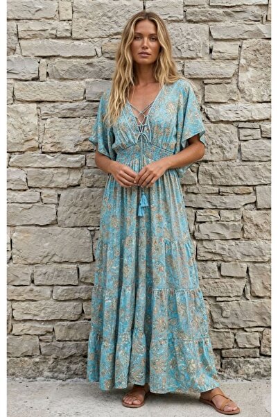 moda gk Gold Detailed Silk Hürrem Kol Imported Dress