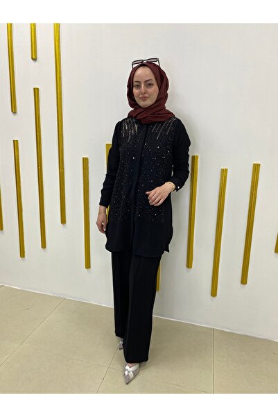 Seyteks Taş İşlemeli Tesettür İkili Takım – Şık Abiye Kombin Pantolon Tunik T...