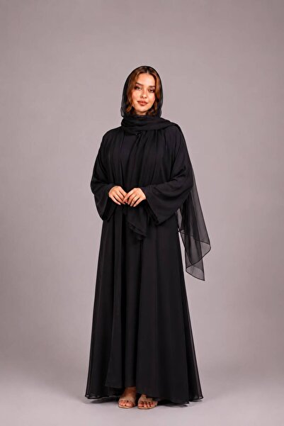 Ophelia Raina Abaya – Luxury Flowing Black Abaya with Soft matching Hijab