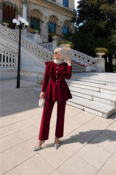 unika boutique Fırfır Detaylı Düğmeli Tesettür Takım