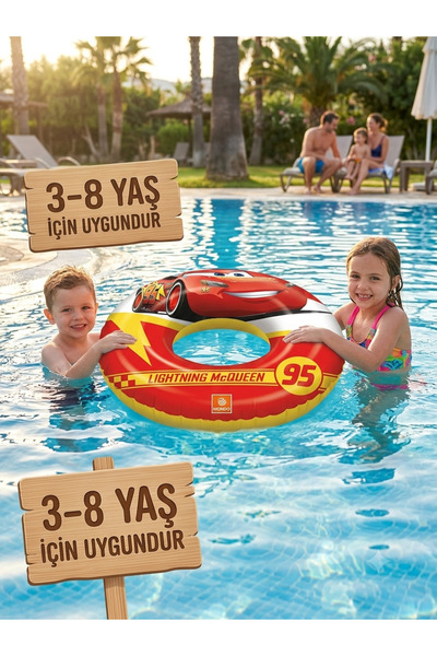 Erka Kırmızı Yarış Arabası Temalı Çocuk Deniz ve Havuz Simidi 50 cm (3-8 Yaş)
