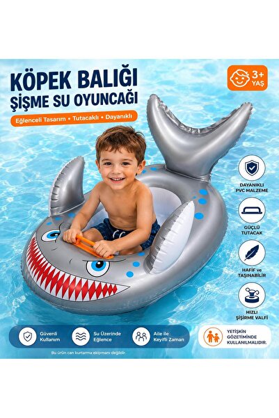Miro Toys Köpek Balığı Figürlü Şişme Su Oyuncağı – Tutacaklı Deniz Eğlence Si...