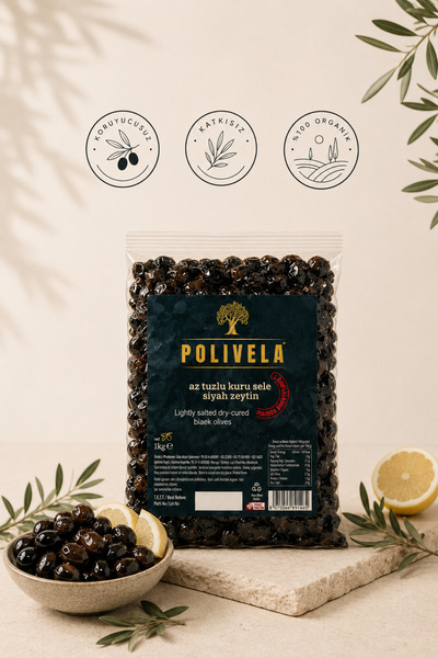 Polivela Doğal Taş Baskı Siyah Zeytin 1 kg - %100 Organik Katkısız Az Tuzlu S...