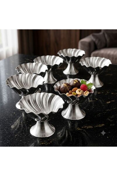 Leila 6'lı Set Gümüş Metal Dekoratif Lokumluk, Sunumluk, Şekerlik,Kahve Yanı