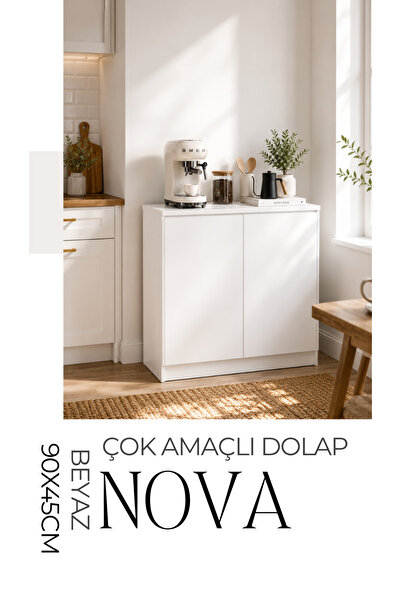 Sarenzo Nova 90x45 Çok Amaçlı Mutfak Dolabı Kahve Köşesi Dolabı 2 Kapaklı Mod...