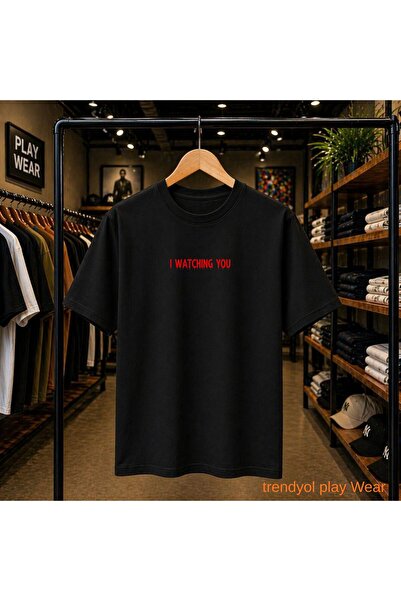 playwear تي شيرت I Watching You مطبوع بنسبة 100% من القطن، مقاس كبير وفضفاض و...