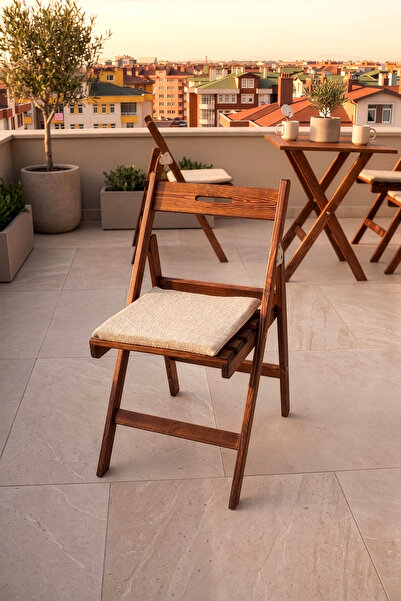 Minimalisso Masif Katlanır Balkon Bistro Minderli Bahçe Teras Mutfak Sandalyesi