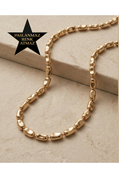 stainles steel 316L Steel Gold Crushed Almond Women's Necklace