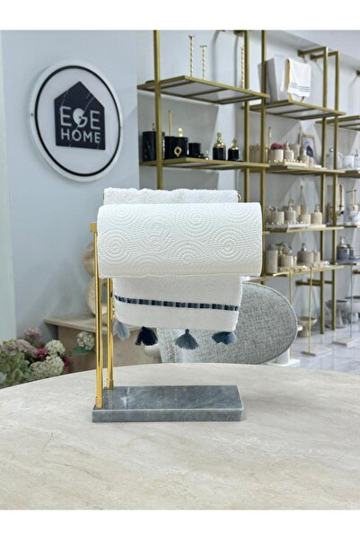 Ege Home Decoration حامل مناشف مزدوج من الرخام الطبيعي الرمادي المزخرف باللون...