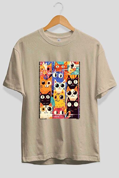 Ankhises Μπλουζάκι  "For the Love of Cats " με 42 σχέδια γάτας, μπεζ χρώμα, o...