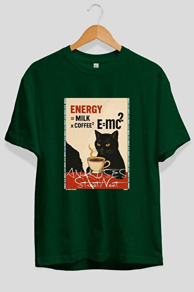 Ankhises For the Love of Cats 126 Front Cat Printed Green Oversize T-Shirt 10...