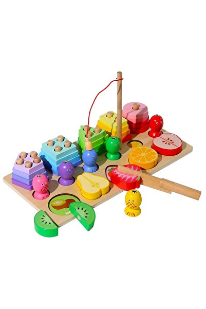 OEM Jucarie educativa Montessori din lemn 3 in 1, pescuit magnetic, sortator ...